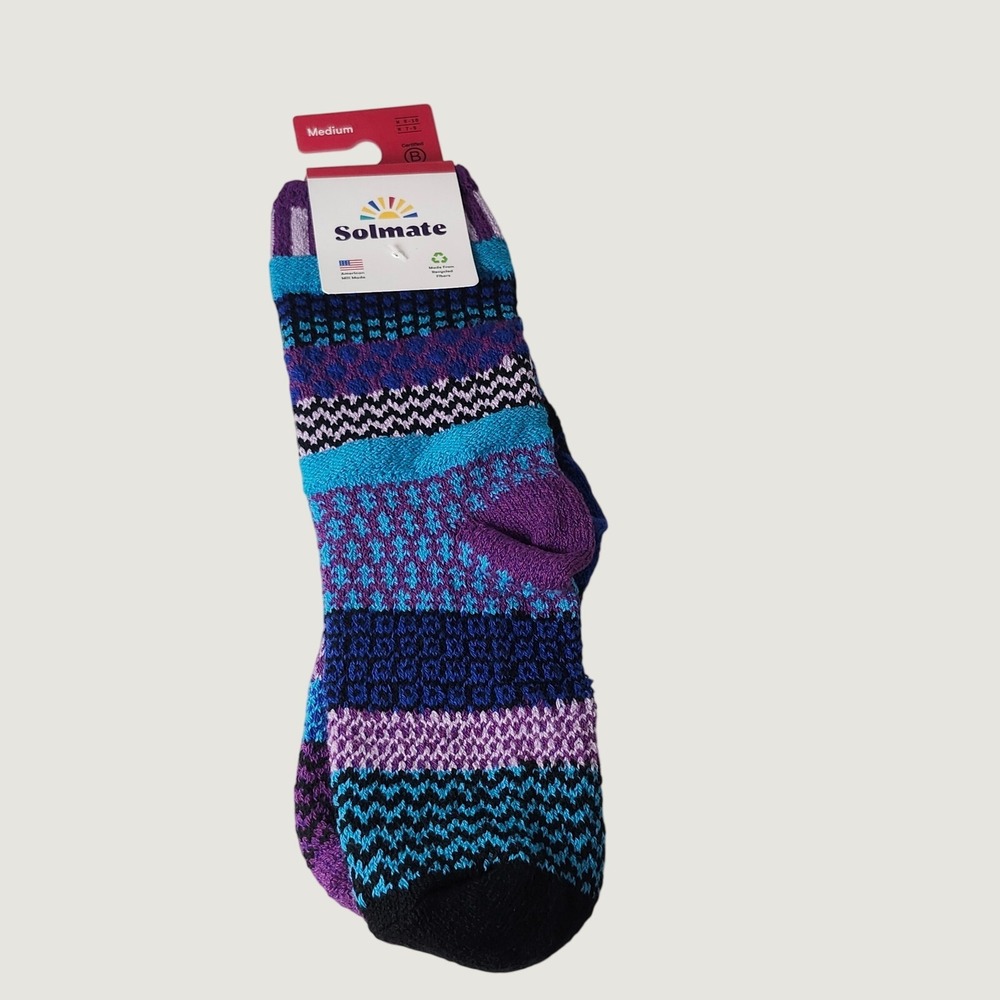 Solmate Socks Crew Socks Medium Raspberry Purple Blue Recycled